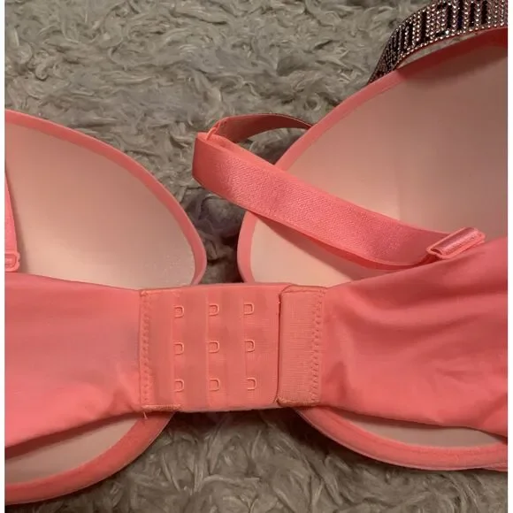 Victoria's Secret VERY SEXY Push-up Shine Strap Bra Rhinestone Peach Coral 34DDD - Picture 6 of 6